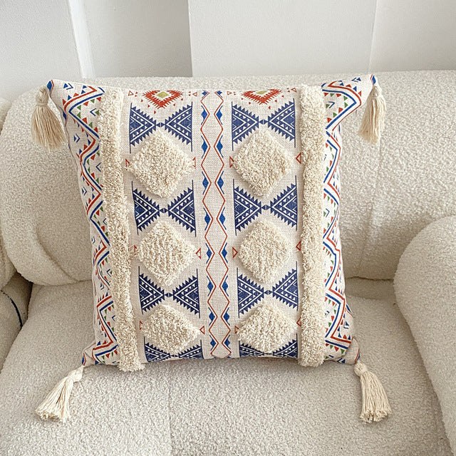 Housse de coussin à franges doublée bohème