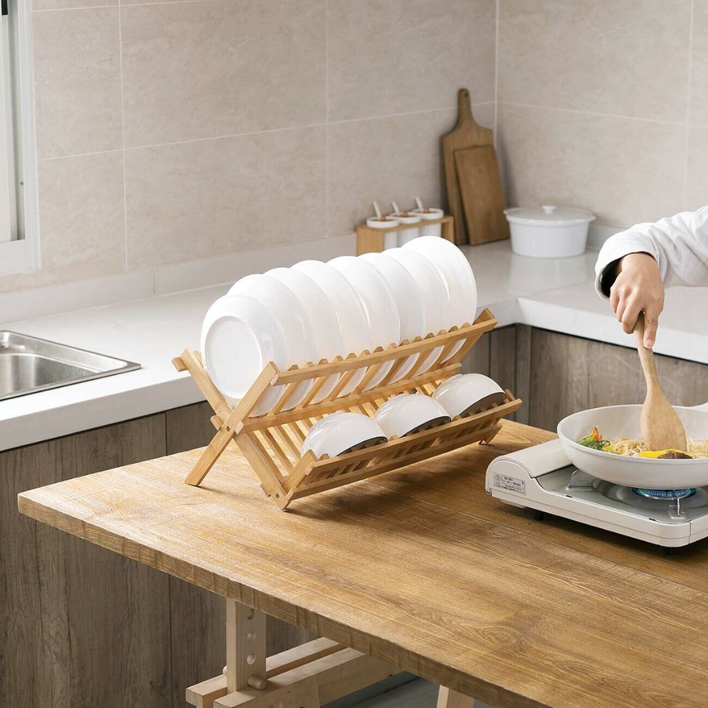 Bamboo drying rack with vertical compartments | Stornfield