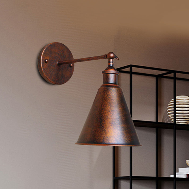 Stornfield | Black/Rust 1-Head Cone Adjustable Wrought Iron Wall Sconce Outdoor Wall Light