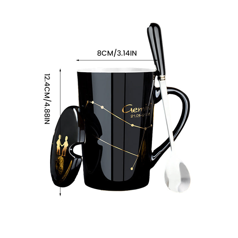 12 Constellations Black Ceramic Mug with Lid Spoon | Stornfield