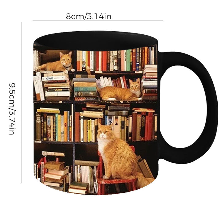 Ceramic Mug Bookshelf - Gift for Book and Cat Lovers | Stornfield