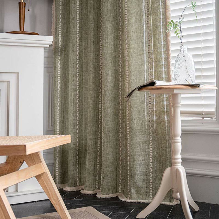Simple Stripe Hollow-out Semi-shading Tassel Curtain | Stornfield
