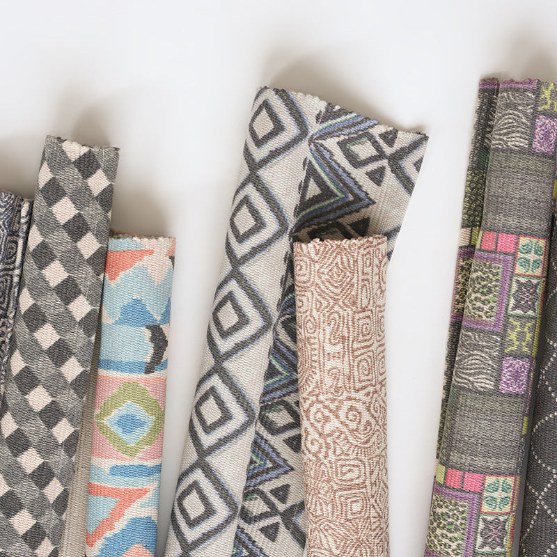 Patchwork runner made of flat-woven cotton blend with graphic stripe and checkered fields