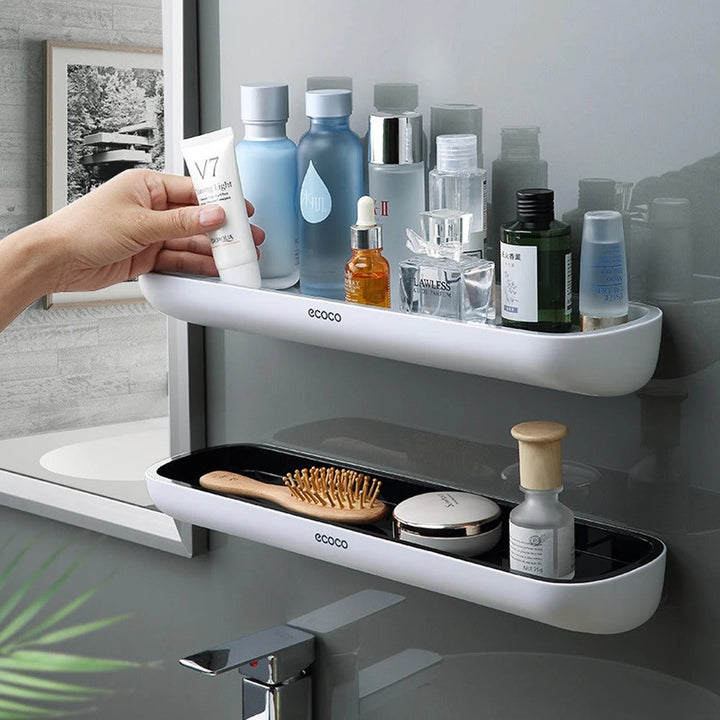Wall-mounted shower shelf without drilling – With towel holder & drainage holes | Stornfield