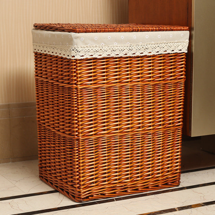 Women's laundry basket with decorative checkered fabric and practical lid Stornfield