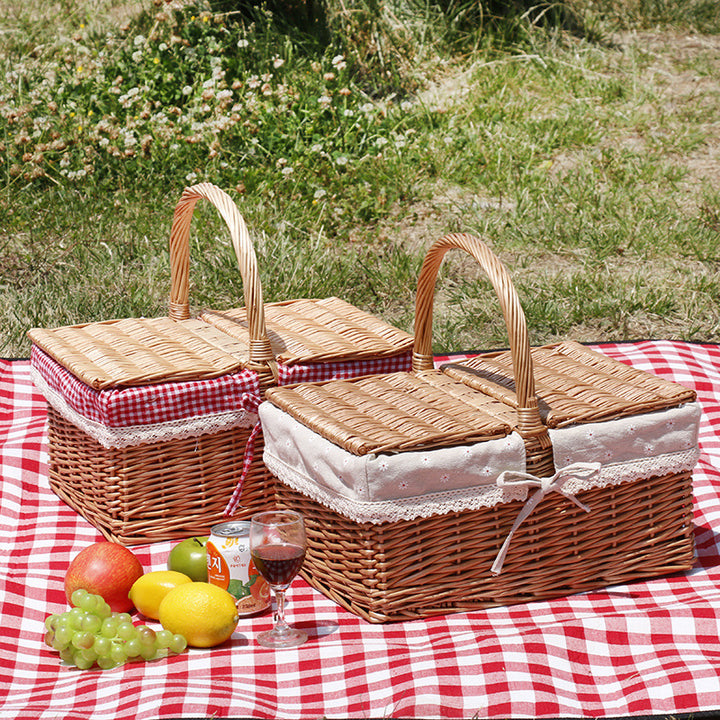 Women braided storage basket with checkered lining Stornfield