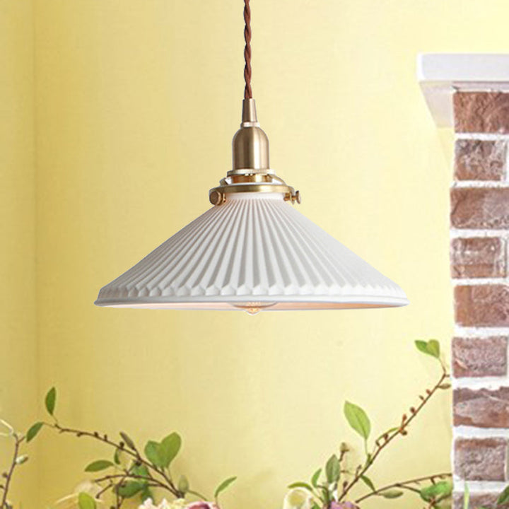 Ribbed Cone Pendant Lamp Ceramic Dining Room Lighting | Stornfield