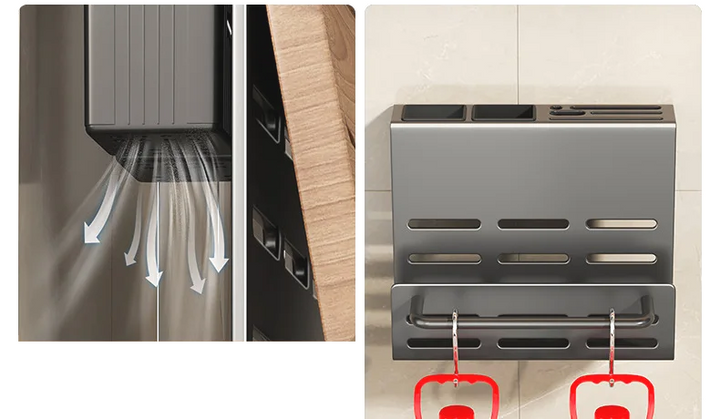 ChefSpace Wall-mounted Knife Holder with Cutting Board Storage – Stainless Steel Stornfield