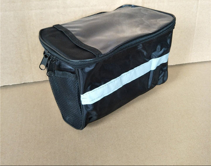 waterproof bicycle handlebar storage bag with clear touchscreen phone pocket and reflective safety strip Stornfield