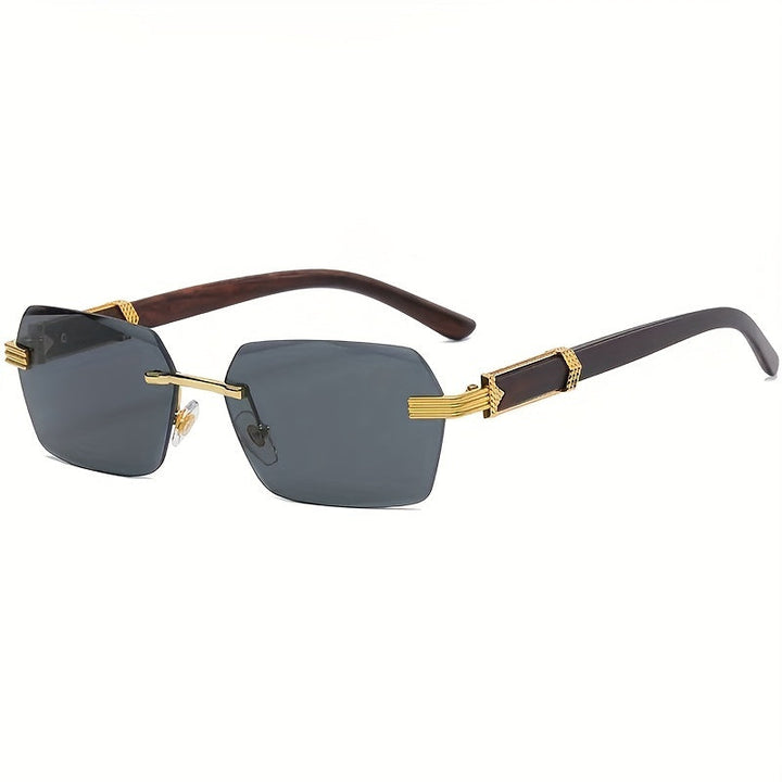 Rimless Sunglasses with Rectangular Lenses and Faux Wood Temples – Verro | Stornfield
