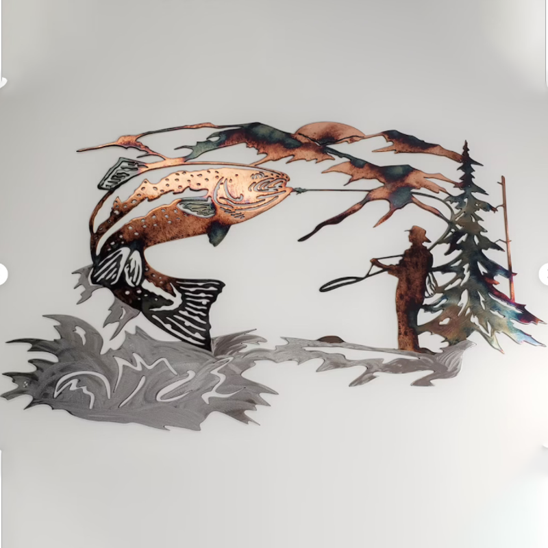 Stornfield | Scène de chasse au canard solitaire et de pêche à la truite Art mural créatif en métal