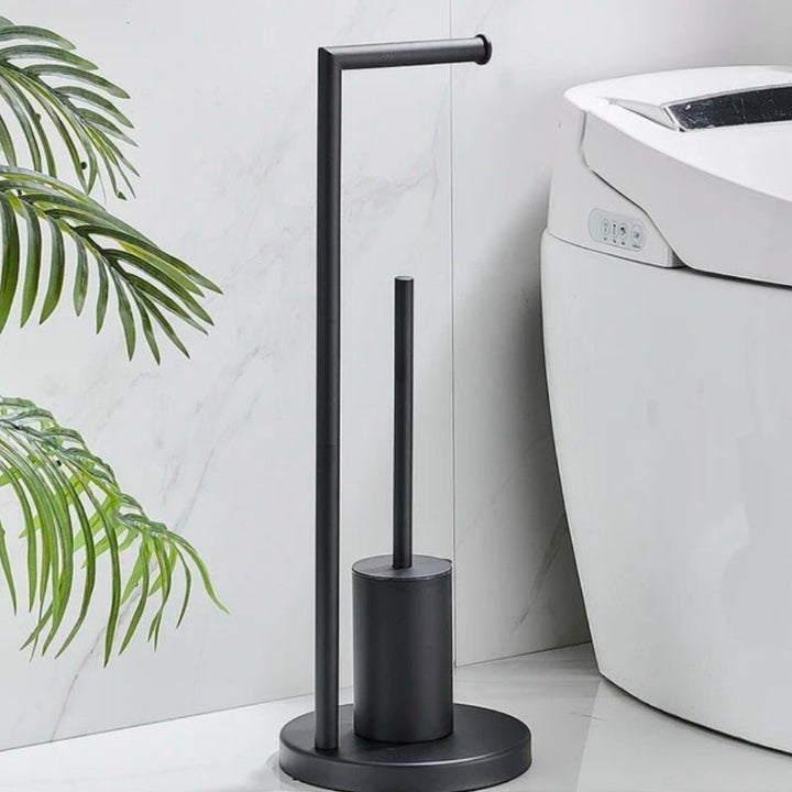 CleanStand Freestanding Toilet Paper Holder with Brush Bowl