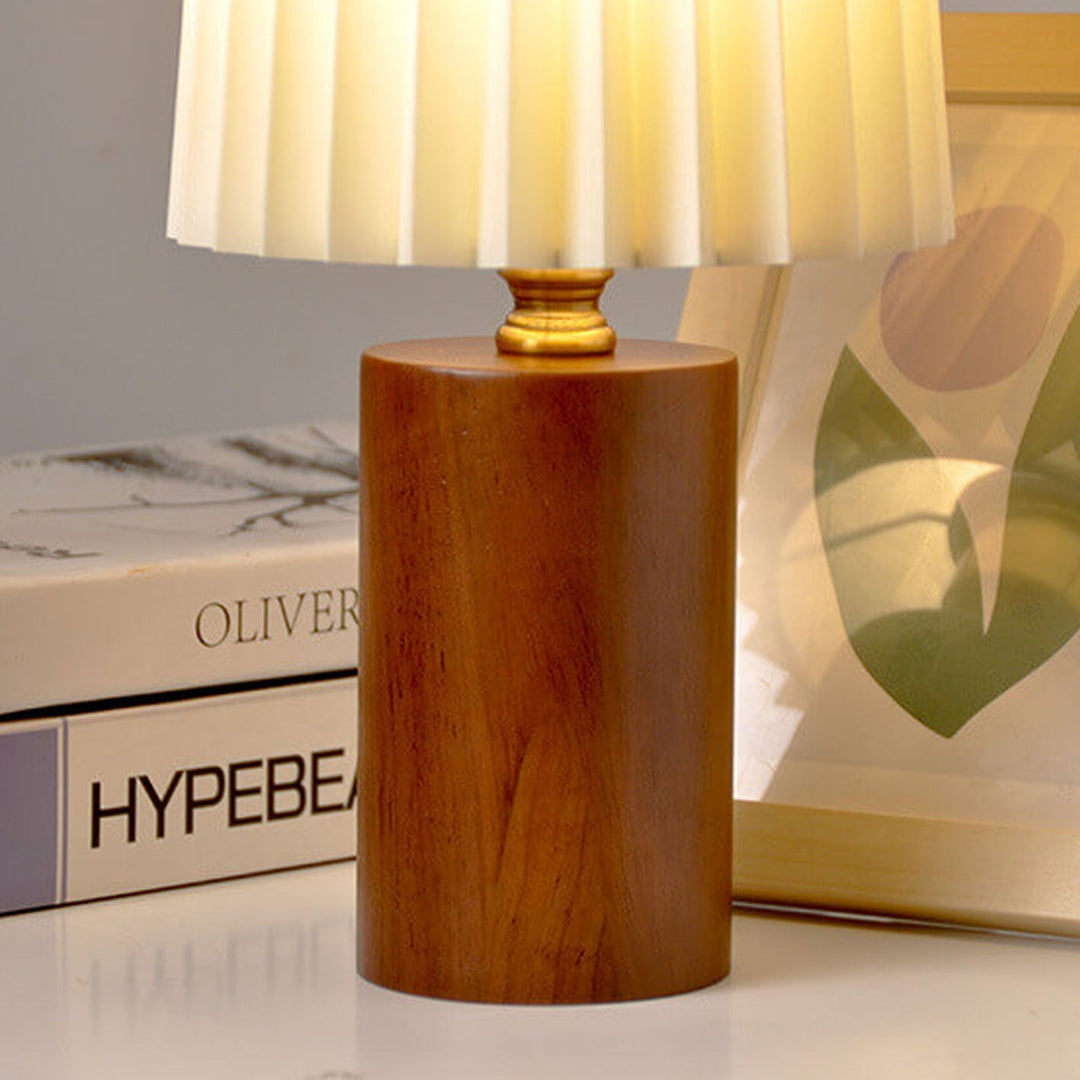Stornfield | Vintage Korean Solid Wood Pleated Column Table Lamp with 1 Light