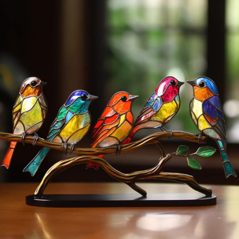 Stornfield | Stained Glass Birds on Branch Desktop Ornaments