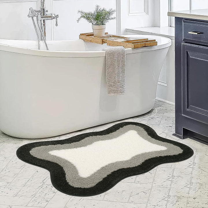 Stornfield | Tapis de bain dégradé noir, tapis pour salles de bain, joli tapis irrégulier antidérapant pour salle de douche