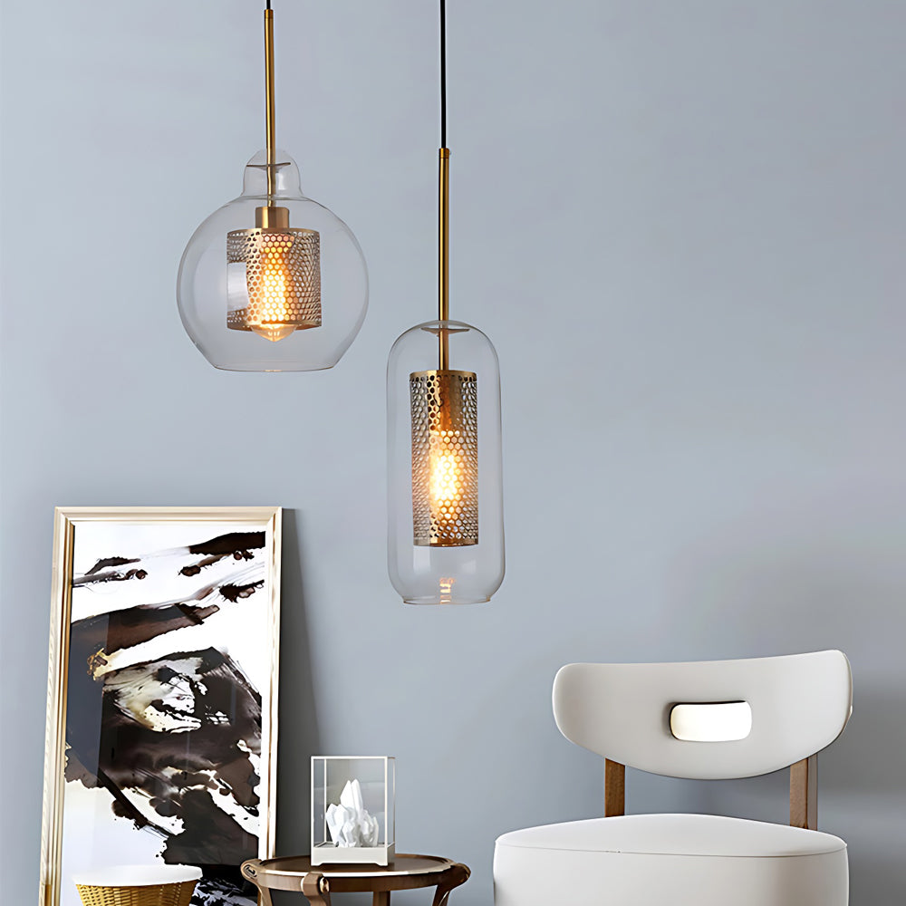 Vintage industrial pendant lamp with round glass and gold – LED pendant light for dining room and living room | Stornfield
