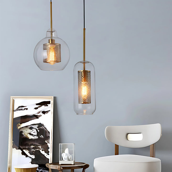 Vintage industrial pendant lamp with round glass and gold – LED pendant light for dining room and living room | Stornfield