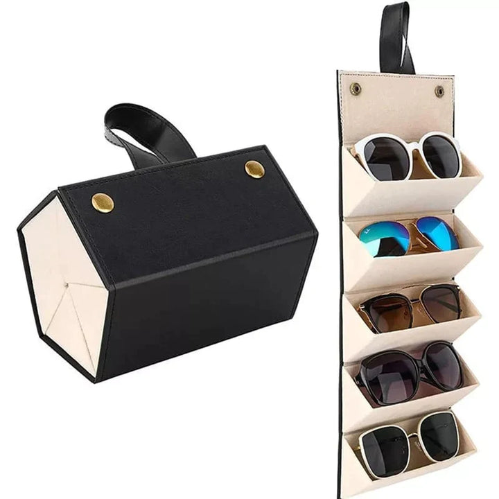 5-Slot Travel Foldable Sunglasses Organizer - Leather Hanging Eyeglasses Case Stornfield