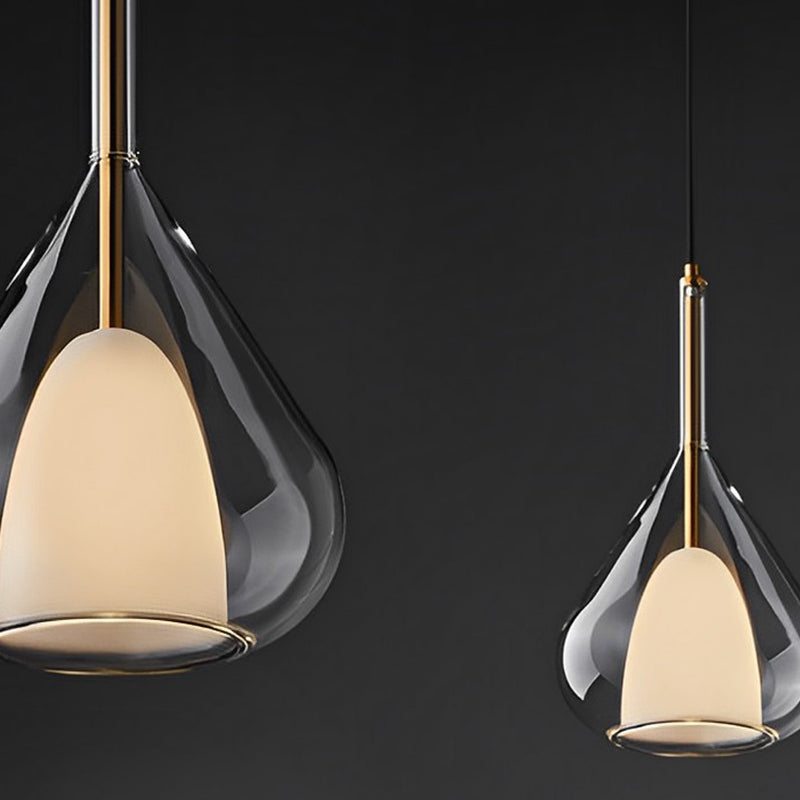 Industrial pendant light with double glass and raindrop design - Small hanging lamp for dining room and kitchen, modern minimalist design | Stornfield