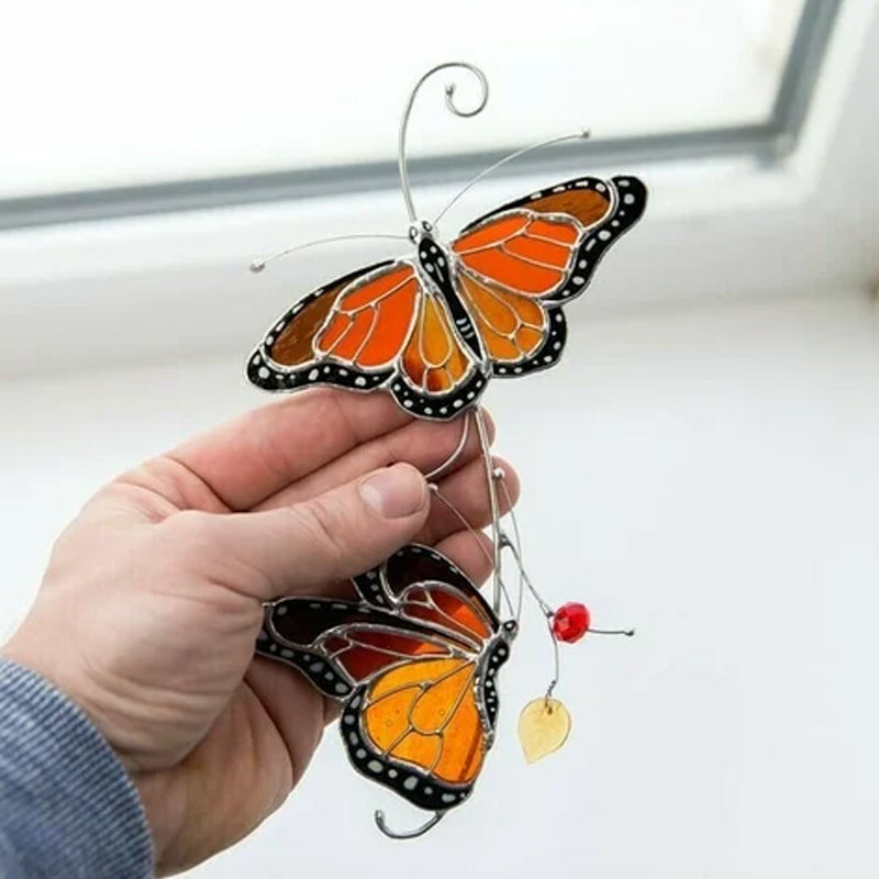 Stained Monarch Butterfly Glass Window Decor | Stornfield