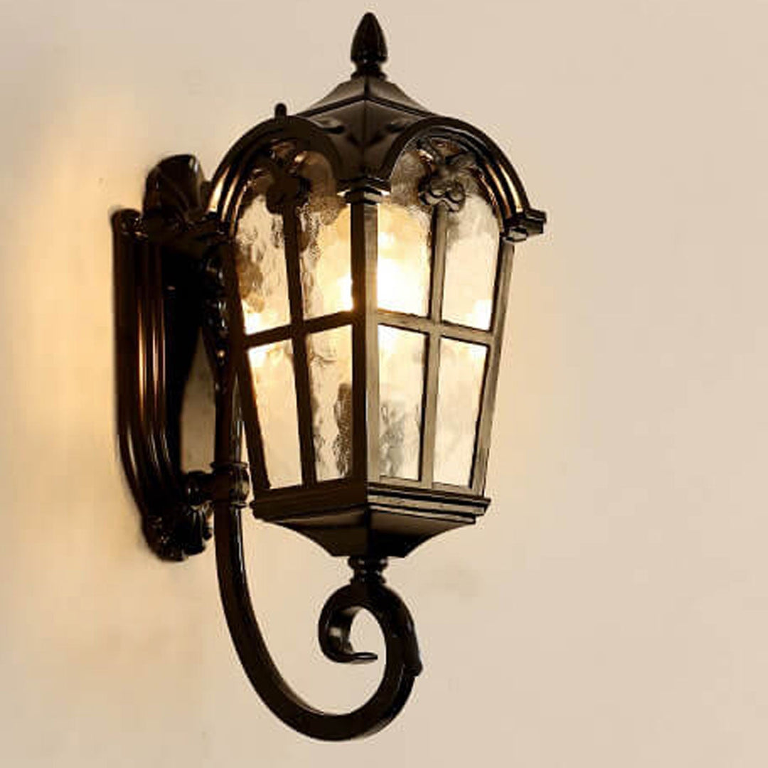 European Retro Glass Aluminum Lantern Outdoor Waterproof 1-Light Wall Sconce Lamp | Stornfield