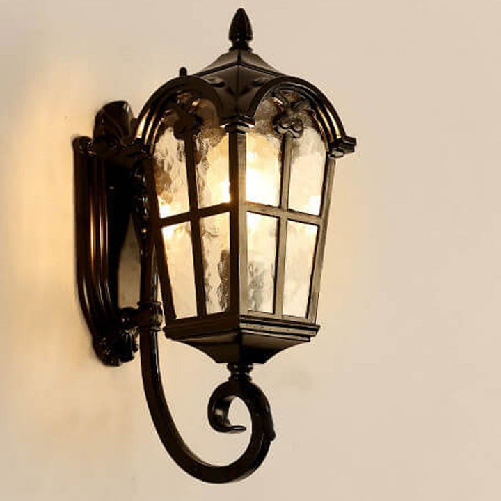European Retro Glass Aluminum Lantern Outdoor Waterproof 1-Light Wall Sconce Lamp | Stornfield