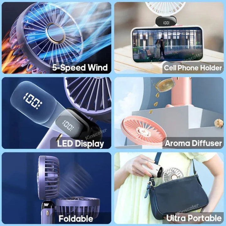 Rechargeable Handheld Mini Fan | 5-Speed, 90-Degree Adjustable & Quiet for Office, Home & Outdoor Use | Stornfield