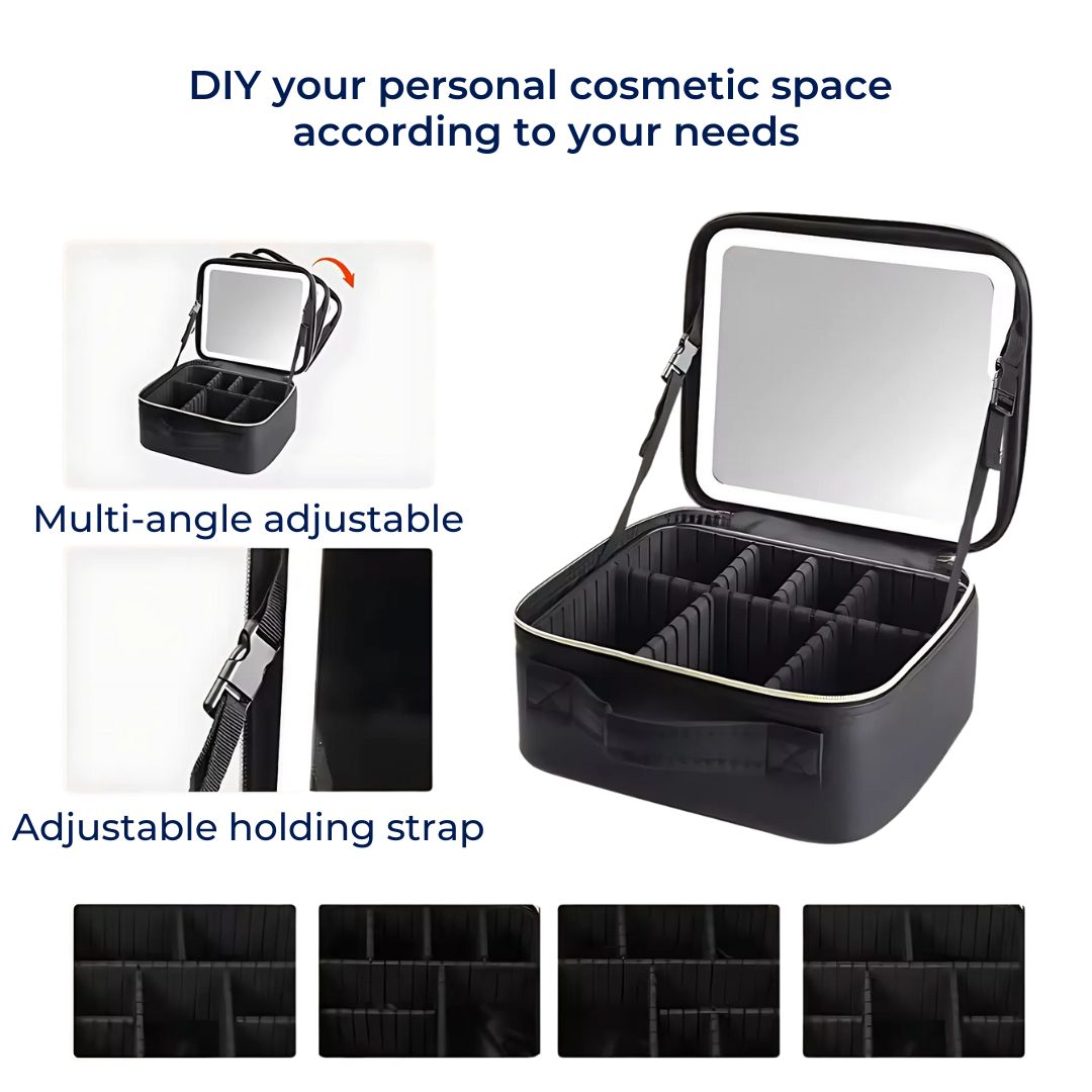 GlamOrganize | Makeup and Toiletry Bag - Cosmetic Organizer - LED Mirror - Compact Storage for Makeup and Skincare - Convenient Travel Bowl