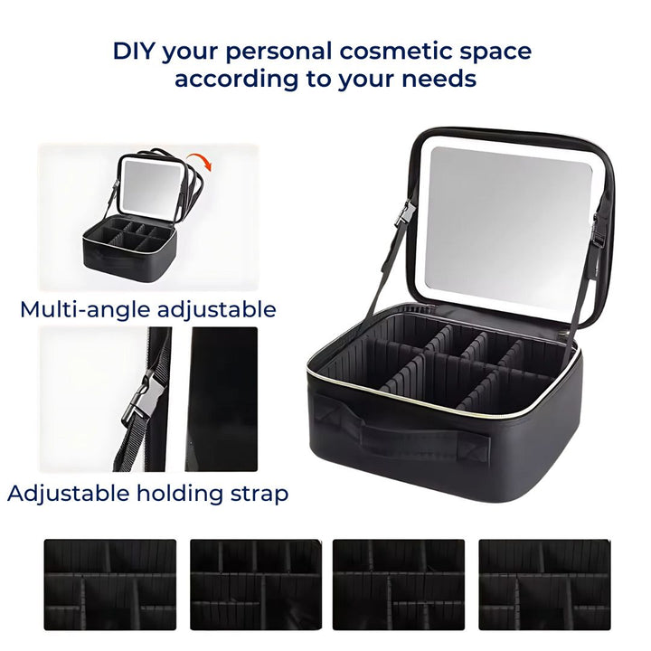 GlamOrganize | Makeup and Toiletry Bag - Cosmetic Organizer - LED Mirror - Compact Storage for Makeup and Skincare - Convenient Travel Bowl