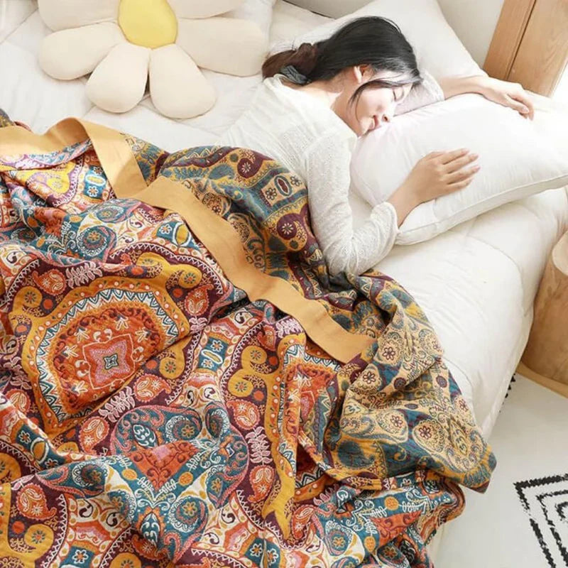 Sunrise Boho Reversible Blanket, 100% Cotton Cooling Quilt | Stornfield