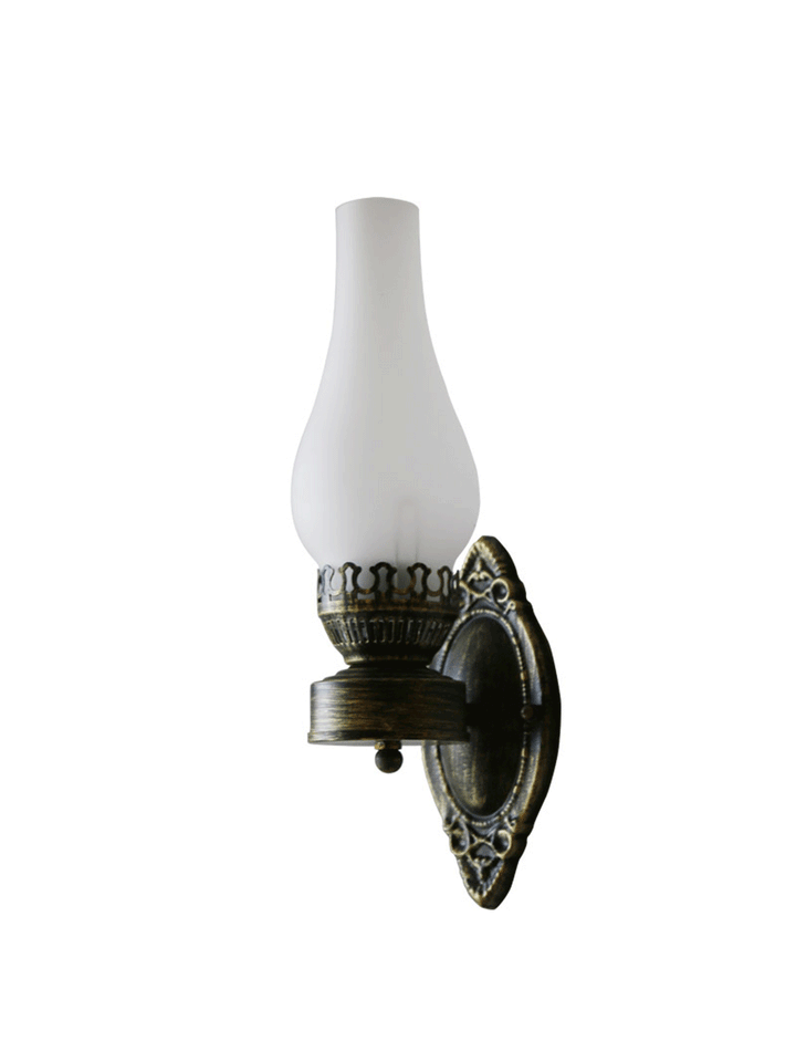 1 Head Wall Mount Light Antique Kerosene Iron Wall Lighting with Glass Shade in Bronze | Stornfield