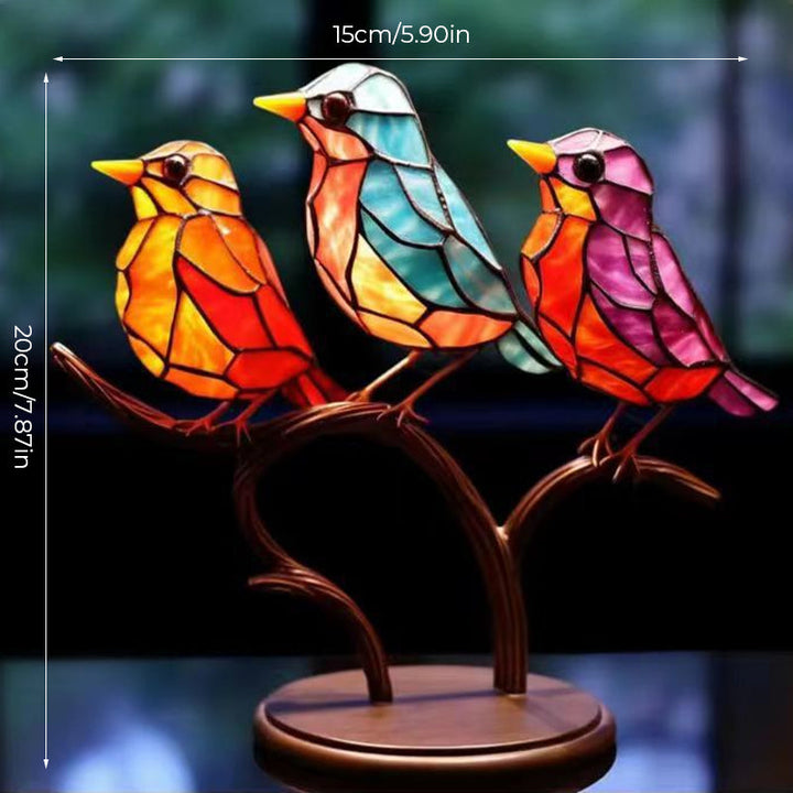 Birds on Branches Stained Acrylic Ornaments, Double-Sided Multicolor Style | Stornfield