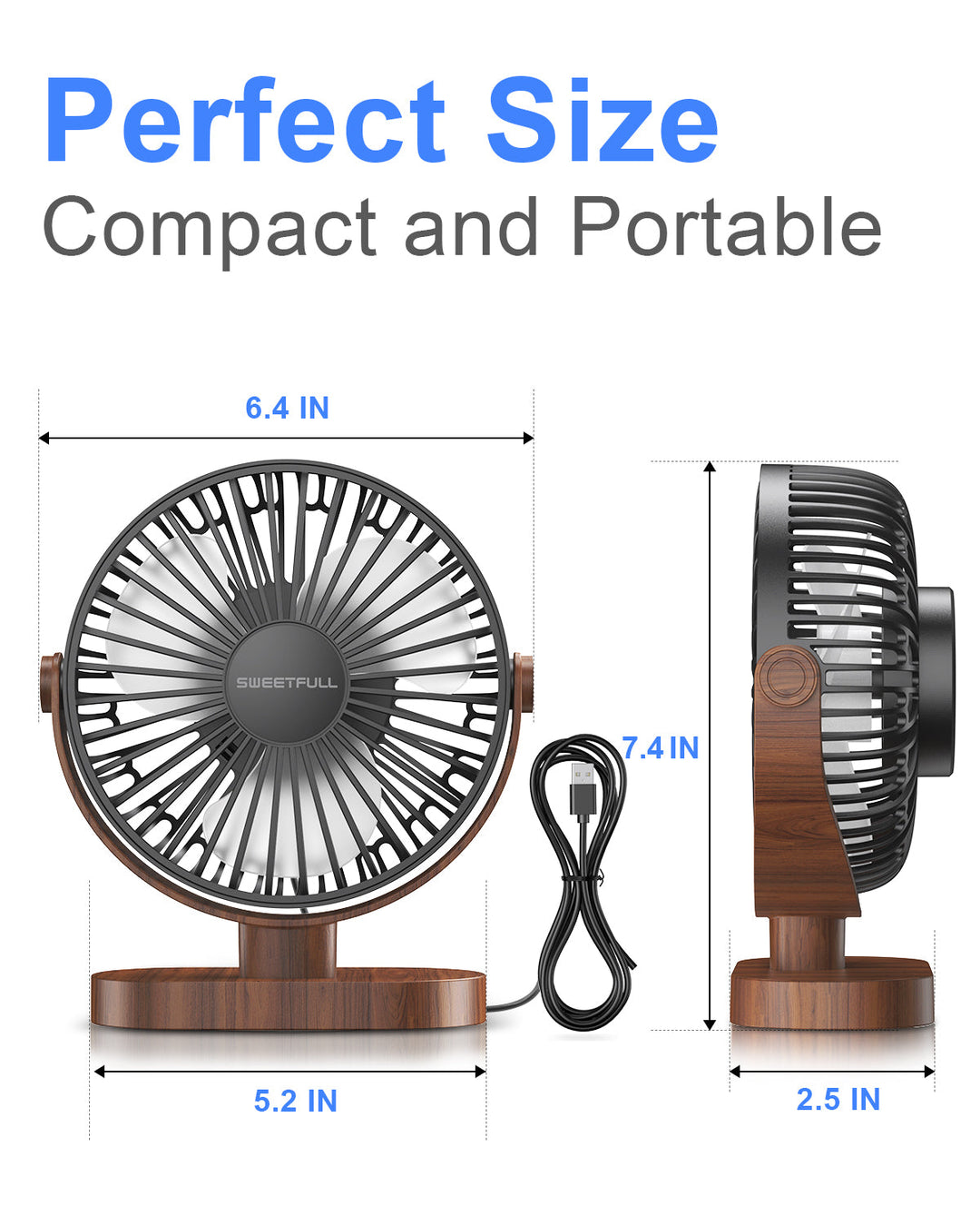 6.5 Inch USB Small Desk Fan for Home Office Car Outdoor Travel | Stornfield
