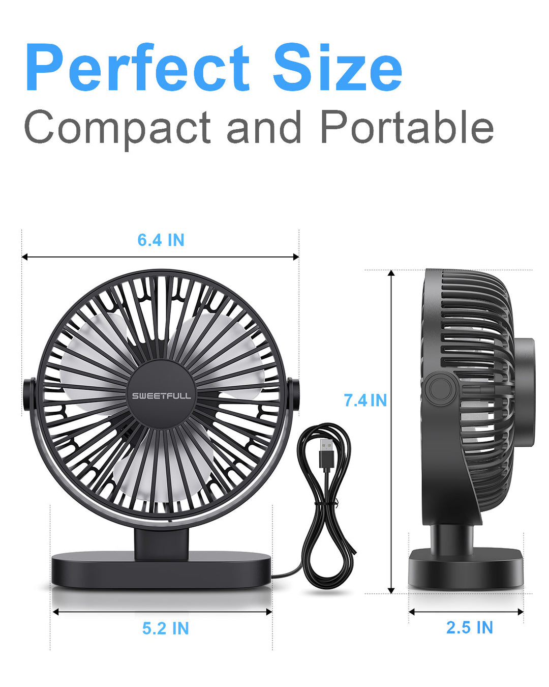 6.5 Inch USB Small Desk Fan for Home Office Car Outdoor Travel | Stornfield