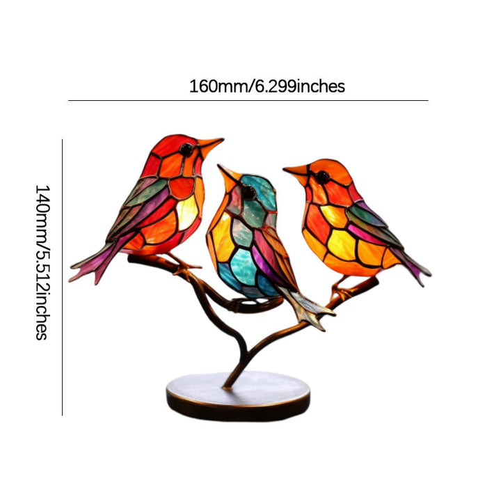 Stornfield | Stained Glass Birds on Branch Desktop Ornaments