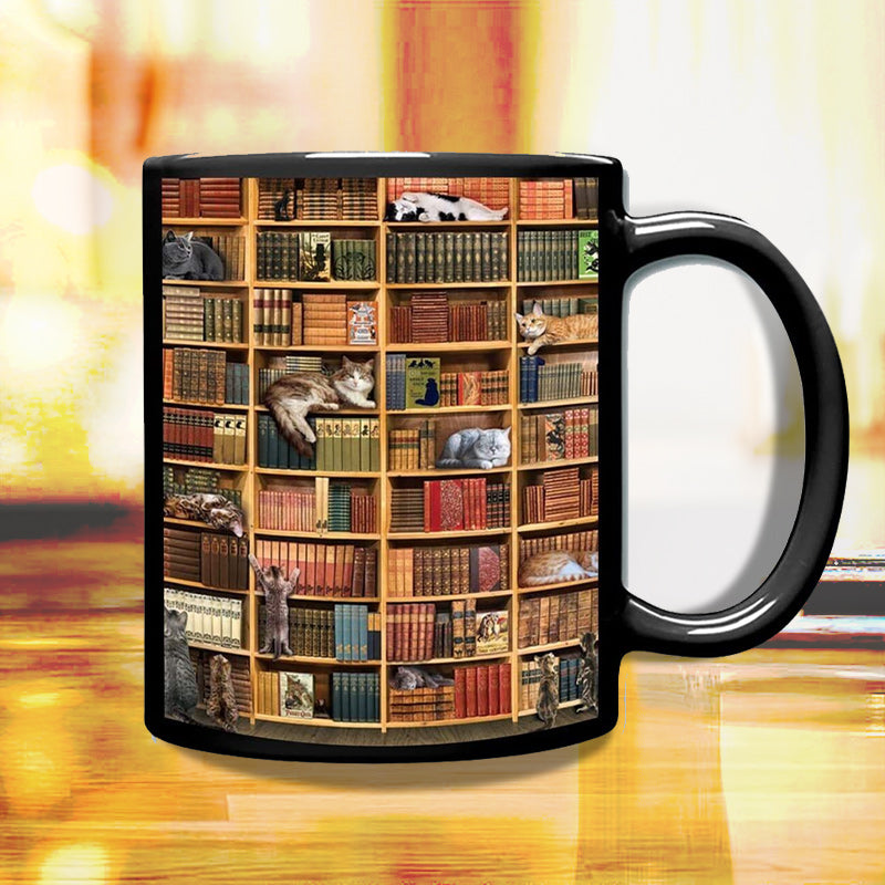 Stornfield | Bookshelf Ceramic Mug - Gift for Book & Cat Lovers