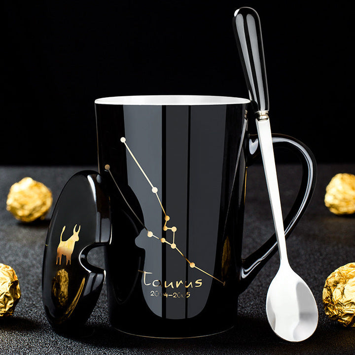 12 Constellations Black Ceramic Mug with Lid Spoon | Stornfield