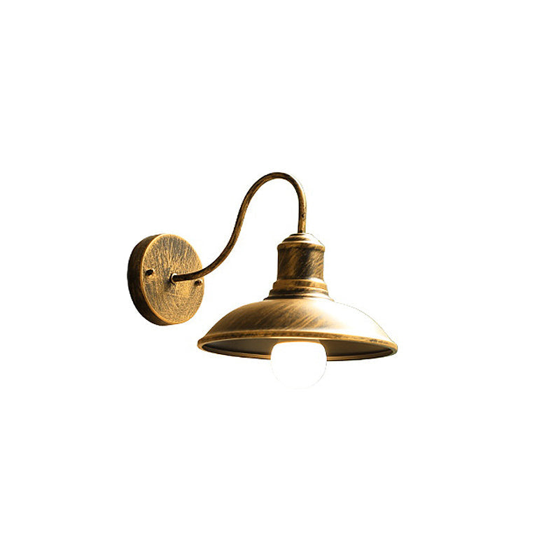 Retro Loft Dome Iron Outdoor Waterproof 1-Light Bent Arm Wall Sconce Lamp | Stornfield