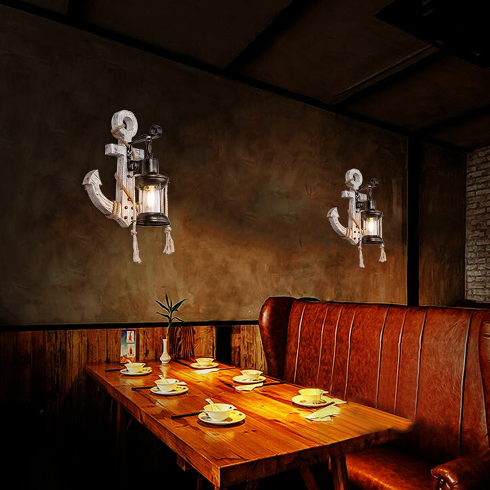 Stornfield | Vintage Anchor LED Wall Light - Industrial Metal and Wood for Dining Room/Living Room