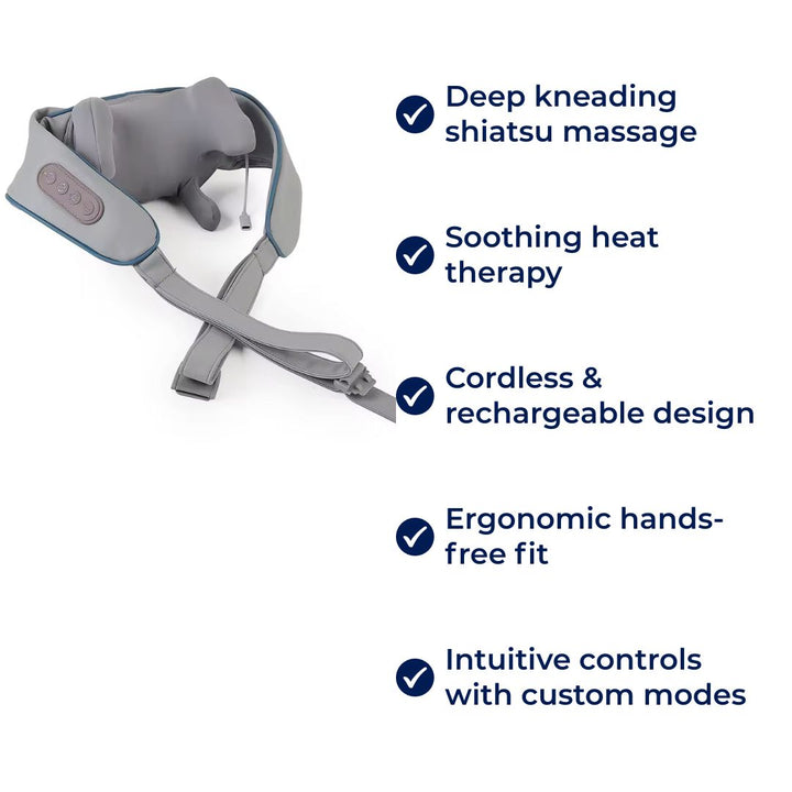 RelaxaPro | Shiatsu Neck Massager – Heating Relief – Cordless Design – Ideal for Office and Home Use Stornfield