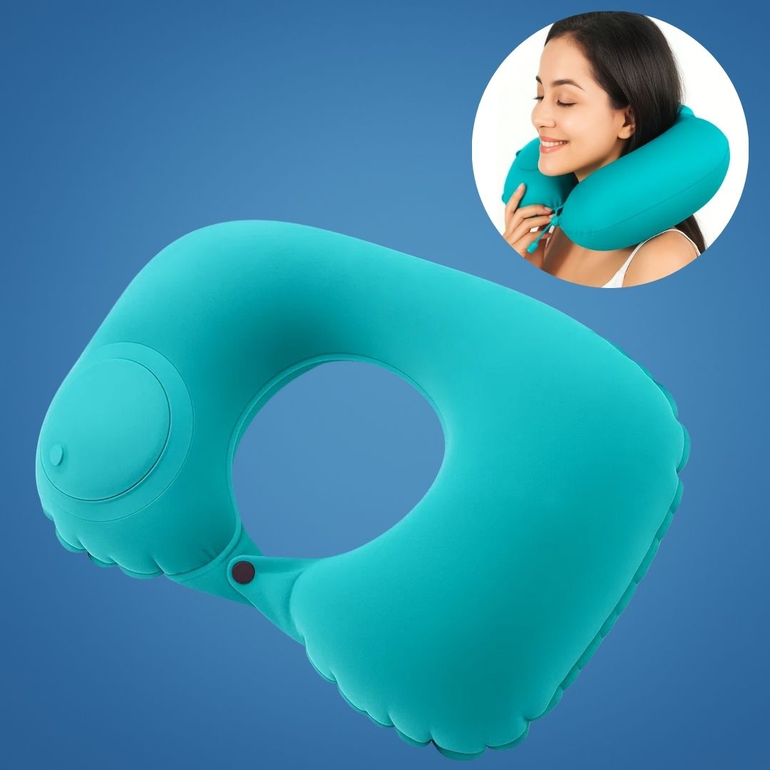 TravelThrive | Inflatable Travel Neck Pillow – Adjustable Firmness – Soft Velvet Cover – Neck Pain Relief – Compact for All Journeys Stornfield