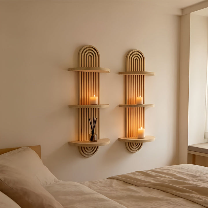 Boho Wall Shelf Made of Solid Wood – Multi-Tier and Space-Saving | For Living Room, Bedroom, and Hallway | Stornfield