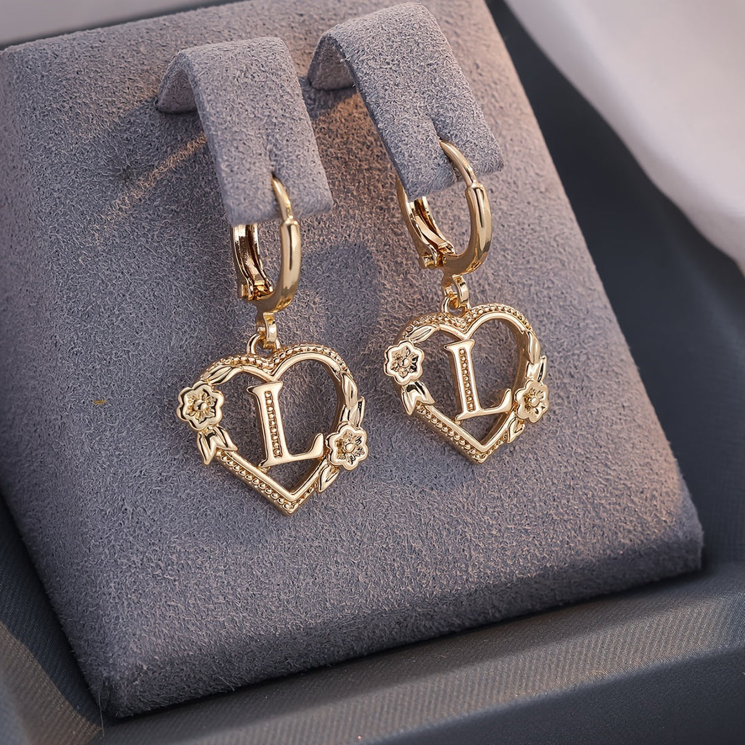 Stornfield | Dainty Initial Letter Heart Hoop Earrings
