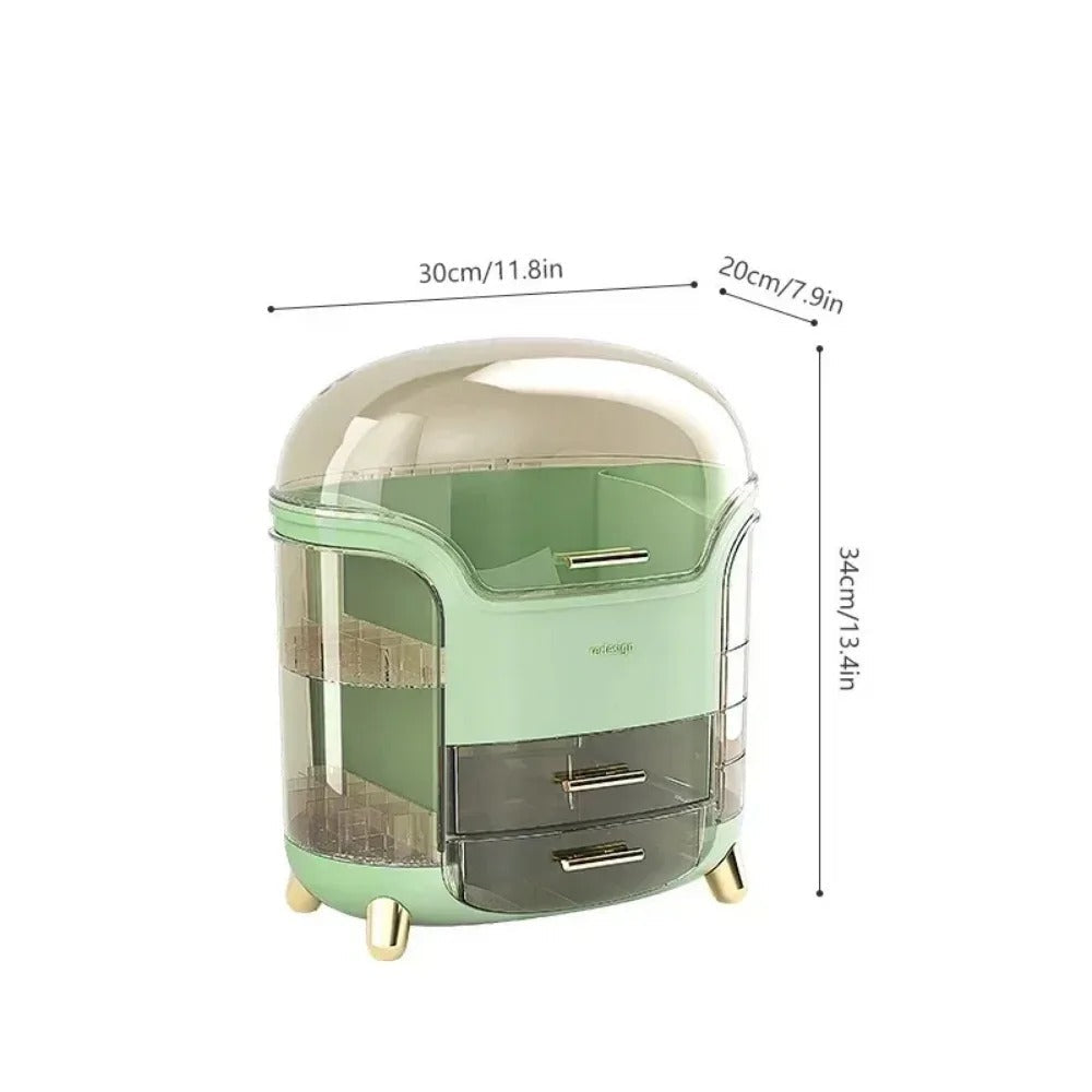 Luxury Transparent Makeup Organizer with Rotating Doors and Drawers | Stornfield
