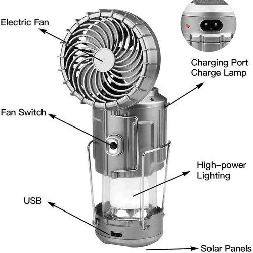 Portable Stretchable Solar Lithium Battery Electric Fan + Emergency Light | Stornfield