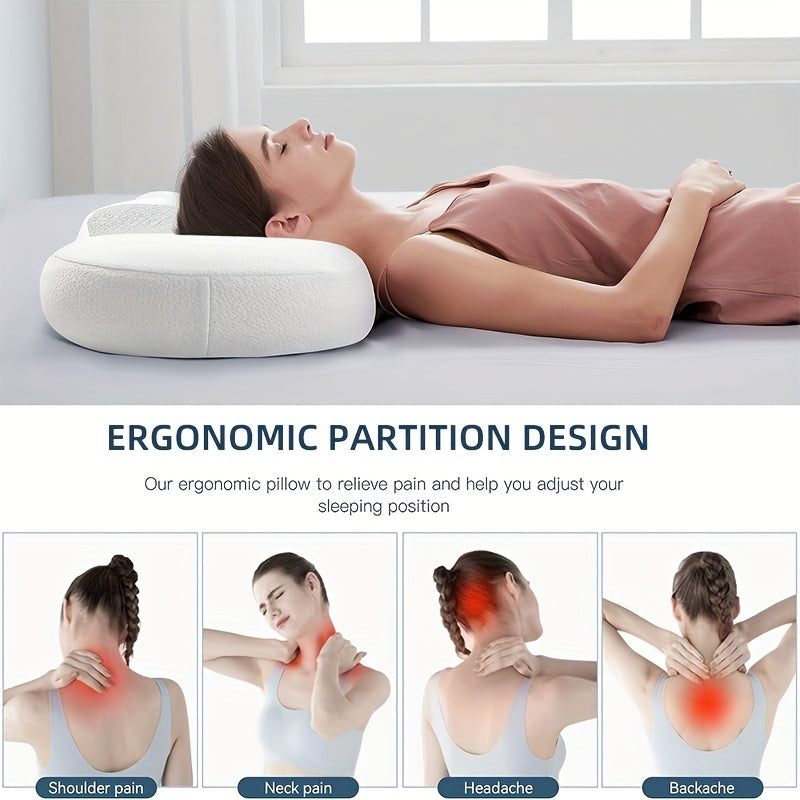 1pc Oval Macaron Pillow Cervical Memory Foam Pillow, Cooling Bed Pillow For Sleeping - Neck Pillows For Pain Relief Sleeping, Contour Support Ergonomic Pillow For Side Back Stomach Sleepers Using High And Low Partition | Stornfield