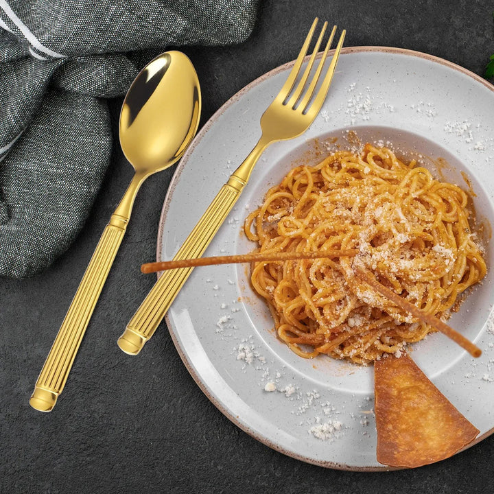 Stornfield | Gold Roman Column Style Cutlery Set - Stainless Steel Flatware Set