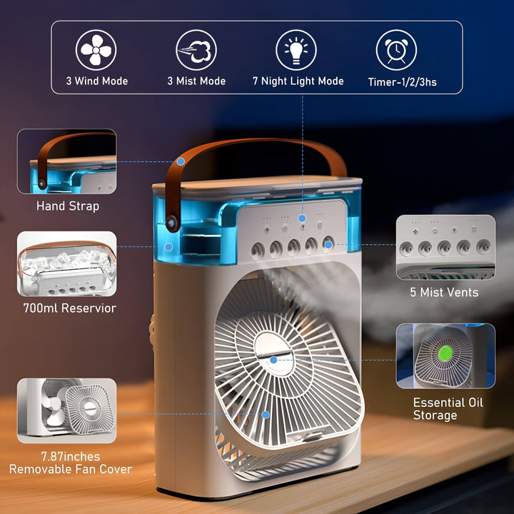 3-in-1 Air Cooler Humidifier | Portable, Adjustable Fan Speeds & Ideal for Bedrooms, Offices & Small Spaces | Stornfield