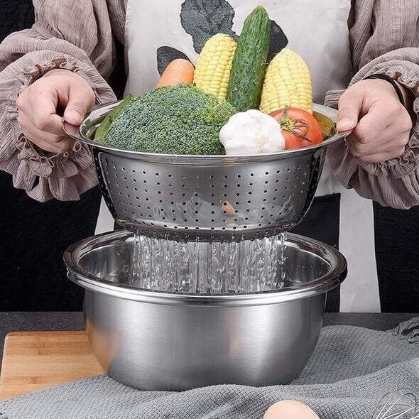 3-in-1 Mixing Bowl Set Stainless Steel with Grater and Sieve | Stornfield