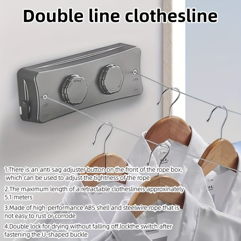 Retractable clothesline stainless steel 5.1 m double line | Stornfield